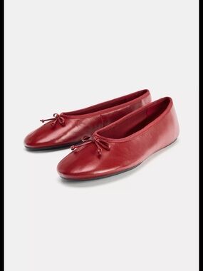 Zara Classic Red Leather Ballet Flats - Women's